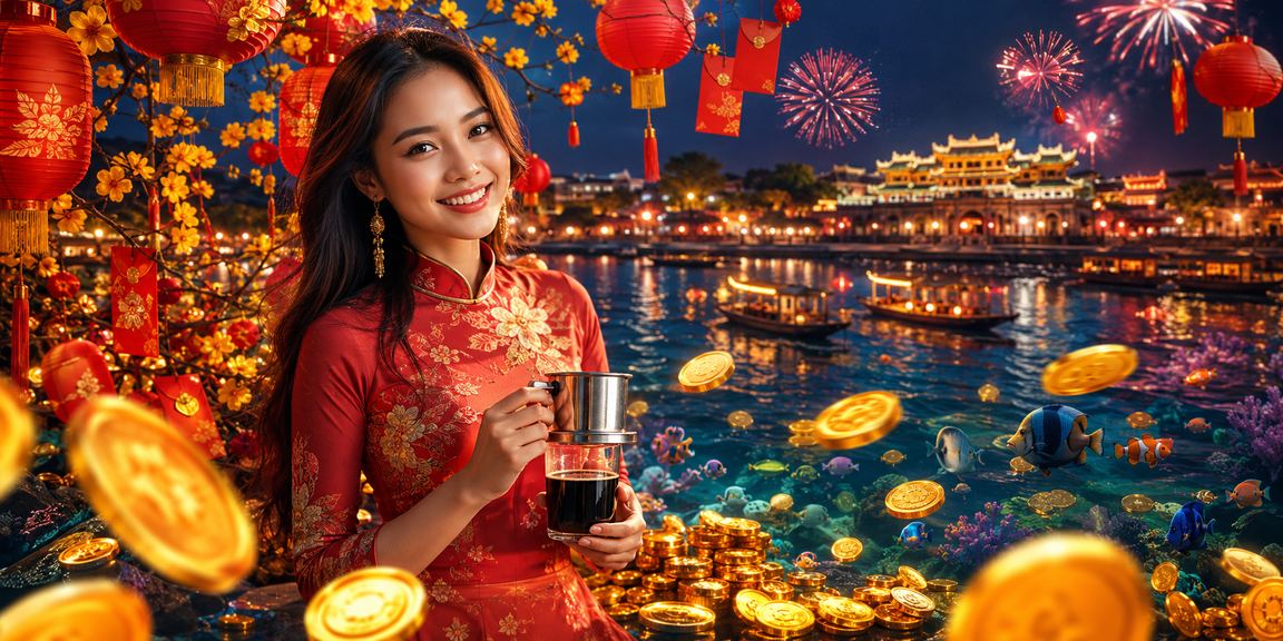 Người dùng tại Huế nhận phong bì đỏ và kiểm tra tài khoản trực tuyến bên ly cà phê